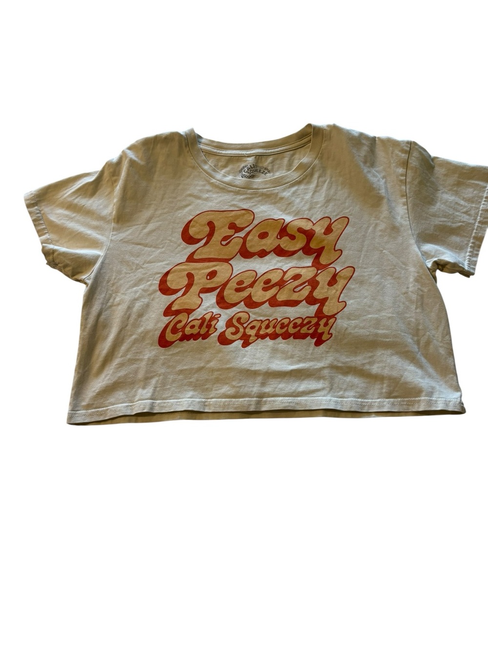 Squeeze White Crop Tee with Red Retro Script